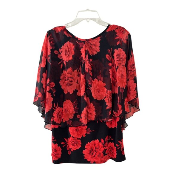 Adele & May Women’s XL Red Floral Chiffon Overlay Blouse - Picture 3 of 4